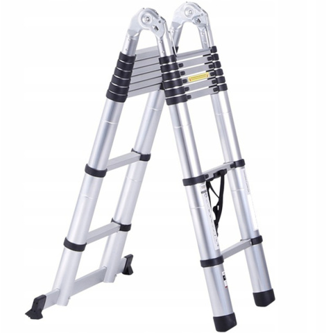 DRABINA TELESKOPOWA ALUMINIOWA 3,8m (1,9m + 1,9m) PRZEGUBOWA WIELOFUNKCYJNA DRABINA TELESKOPOWA ALUMINIOWA 3,8m (1,9m + 1,9m) PRZEGUBOWA WIELOFUNKCYJNA