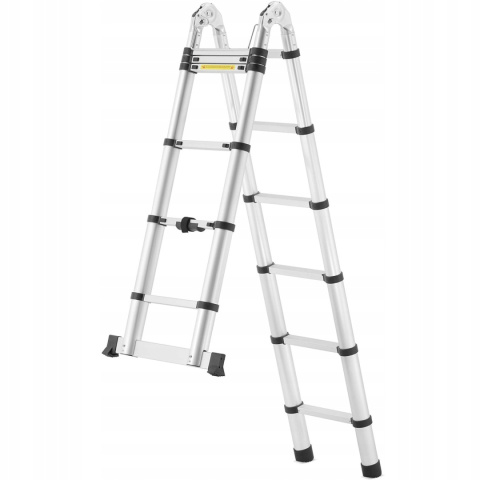 DRABINA TELESKOPOWA ALUMINIOWA 3,8m (1,9m + 1,9m) PRZEGUBOWA WIELOFUNKCYJNA DRABINA TELESKOPOWA ALUMINIOWA 3,8m (1,9m + 1,9m) PRZEGUBOWA WIELOFUNKCYJNA