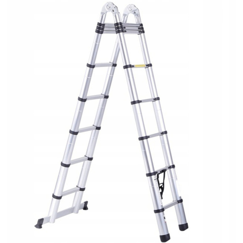 DRABINA TELESKOPOWA ALUMINIOWA 3,8m (1,9m + 1,9m) PRZEGUBOWA WIELOFUNKCYJNA DRABINA TELESKOPOWA ALUMINIOWA 3,8m (1,9m + 1,9m) PRZEGUBOWA WIELOFUNKCYJNA