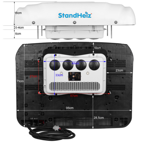 StandHeiz klimatyzacja postojowa 12V DC, dachowa, do kampera, koparki, ciągnika, pojazdów rolniczych, biały StandHeiz klimatyzacja postojowa 12V DC, dachowa, do kampera, koparki, ciągnika, pojazdów rolniczych, biały