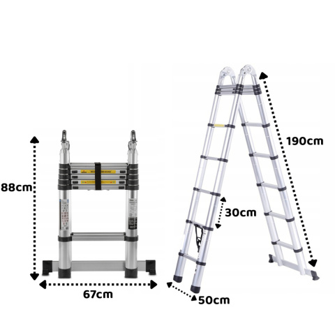 DRABINA TELESKOPOWA ALUMINIOWA 3,8m (1,9m + 1,9m) PRZEGUBOWA DRABINA TELESKOPOWA ALUMINIOWA 3,8m (1,9m + 1,9m) PRZEGUBOWA
