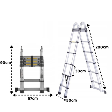 DRABINA TELESKOPOWA ALUMINIOWA 4,4m (2,2m + 2,2m) PRZEGUBOWA DRABINA TELESKOPOWA ALUMINIOWA 4,4m (2,2m + 2,2m) PRZEGUBOWA