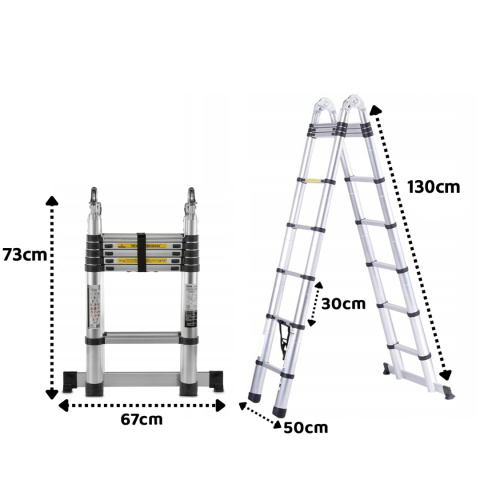 DRABINA TELESKOPOWA ALUMINIOWA 2,6m (1,3m + 1,3m) PRZEGUBOWA DRABINA TELESKOPOWA ALUMINIOWA 2,6m (1,3m + 1,3m) PRZEGUBOWA