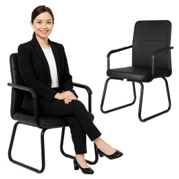 KRZESŁO KONFERENCYJNE BIUROWE CZARNE EKO-SKÓRA NOWOCZESNE ELEGANCKIE 150KG
